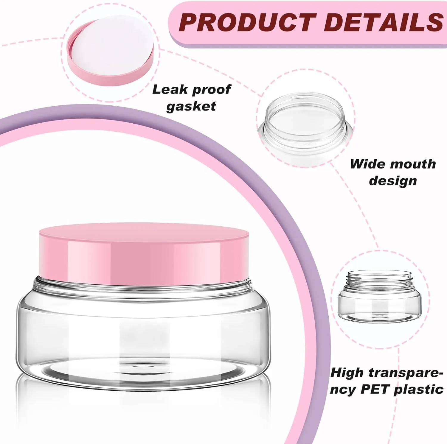 Tessco 24 Pack Plastic Jars with Lids Labels Empty Clear Plastic Jars Round Refillable Cosmetic Containers Body Butter Containers Bulk Sugar Scrub Bottle for Make Up(5 oz,Clear, Pink)