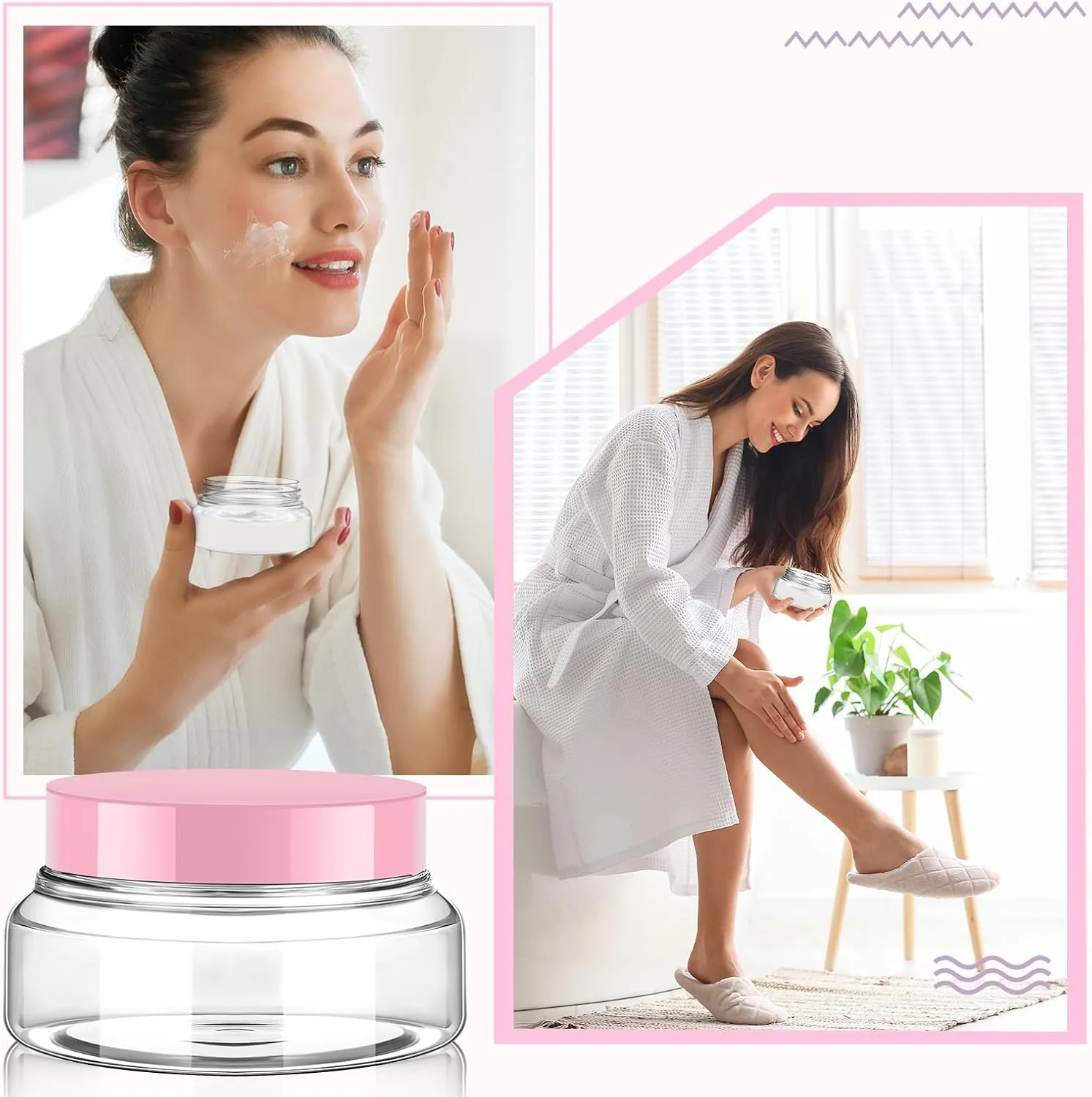 Tessco 24 Pack Plastic Jars with Lids Labels Empty Clear Plastic Jars Round Refillable Cosmetic Containers Body Butter Containers Bulk Sugar Scrub Bottle for Make Up(5 oz,Clear, Pink)