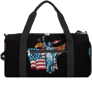 The Statue of U.S. Flag Bald Ea-gle Funny Gym Bag Travel Tote Bag Duffel Bag with Shoe Compartment for Weekender Sports Vacation