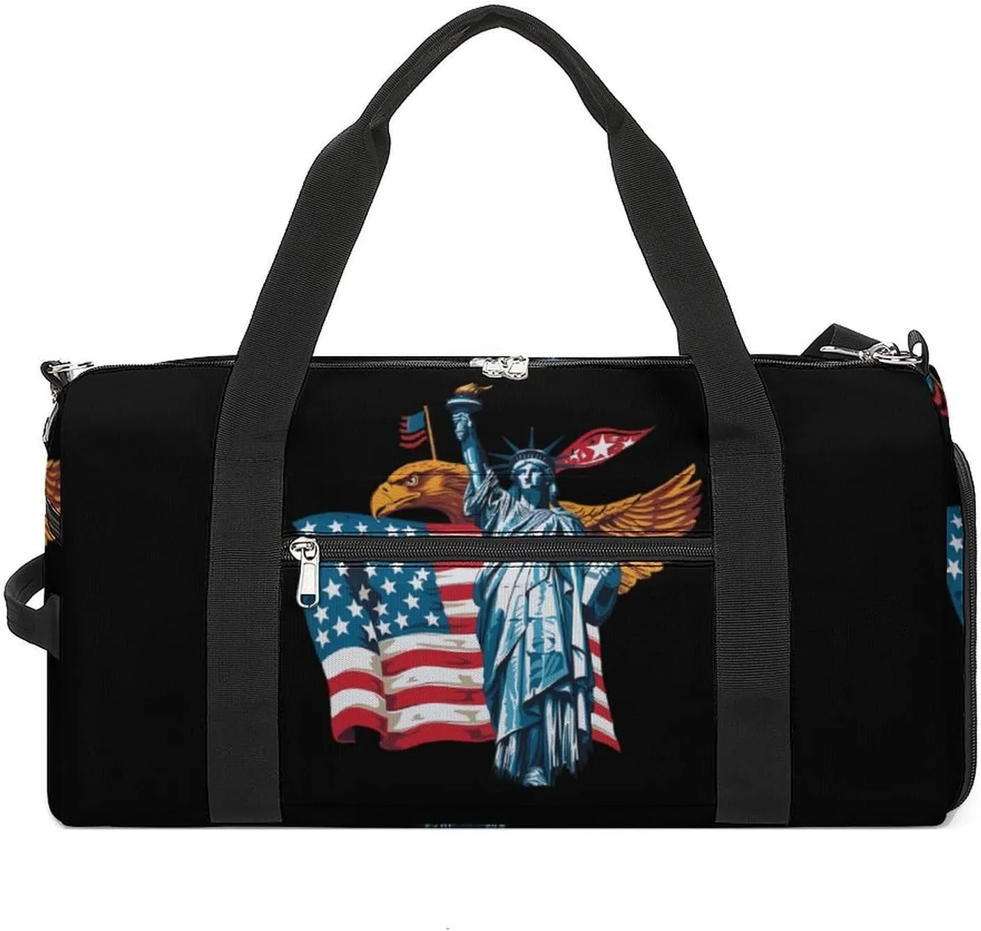 The Statue of U.S. Flag Bald Ea-gle Funny Gym Bag Travel Tote Bag Duffel Bag with Shoe Compartment for Weekender Sports Vacation