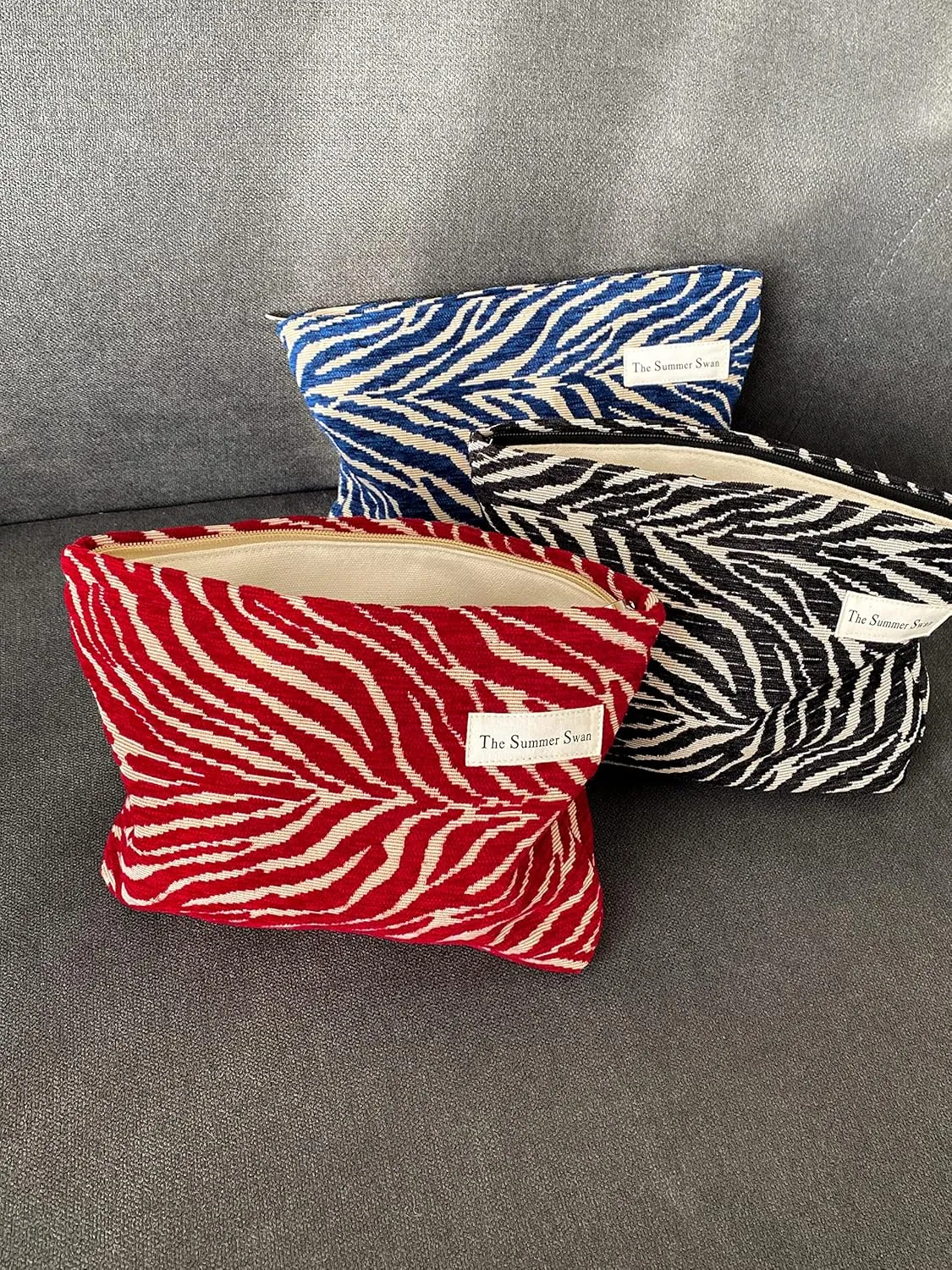 The Summer Swan | Large Aesthetic Floral Mid-day Clutch Period Kit Hygiene Skincare Cute Makeup Bag (Velvet Zebra Print Red)