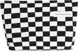 The Summer Swan Large Floral Mid-day Clutch Period Kit Hygiene Skincare Cute Makeup Bag (Checkered Dark Navy & White)