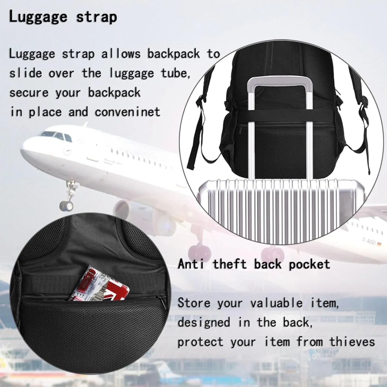 Thin Blue Line American Flags Travel Backpack Laptop Backpacks Business Rucksack Outdoor Daypack Large Sport Bag with Luggage Strap USB Charging Port for Hiking Working