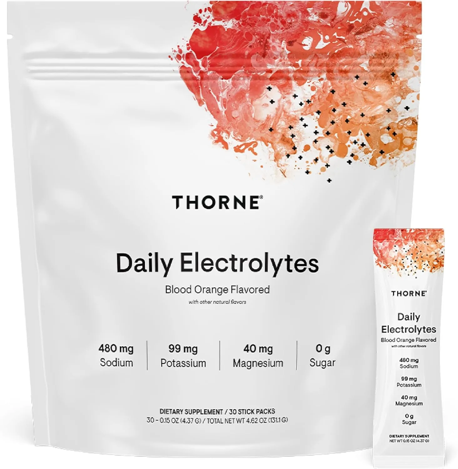 THORNE - Daily Electrolytes - Zero Sugar & Low-Calorie Electrolyte Drink Mix - Naturally Flavored & Sweetened - NSF Certified for Sport - Blood Orange - 30 Stick Packs