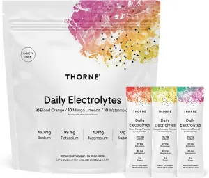 THORNE - Daily Electrolytes - Zero Sugar & Low-Calorie Electrolyte Drink Mix - Naturally Flavored & Sweetened - NSF Certified for Sport - Variety - 30 Stick Packs