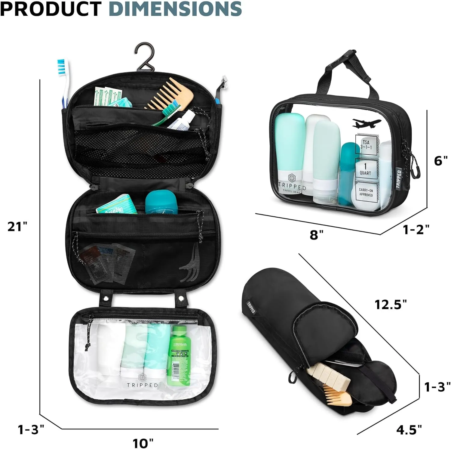 Toiletry Bag Kit Set: Hanging Travel Toiletry Bag   311 TSA Cosmetic Liquid Bag   Ultralight Accessory Organizer Pouch