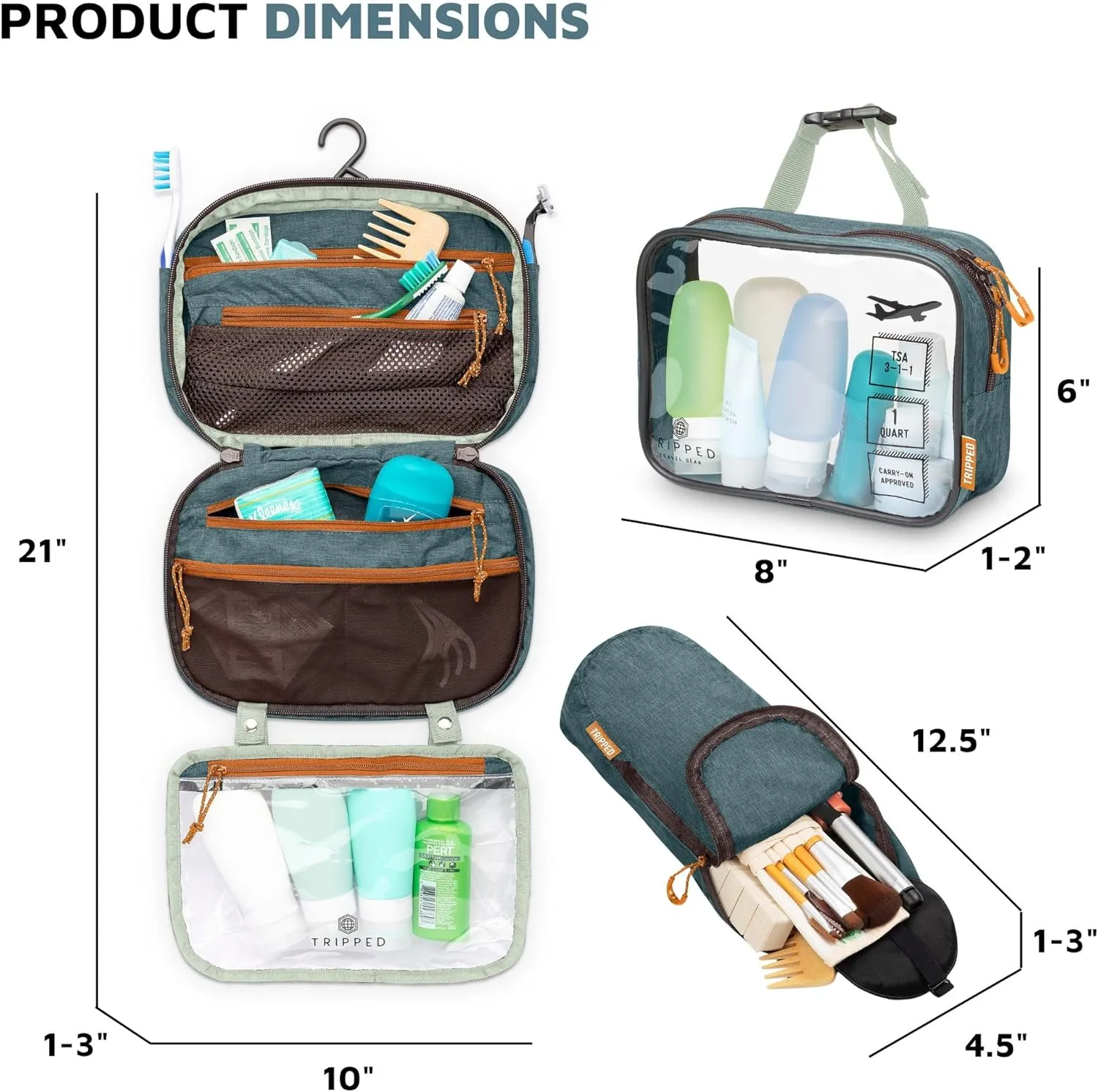 Toiletry Bag Kit Set: Hanging Travel Toiletry Bag   311 TSA Cosmetic Liquid Bag   Ultralight Accessory Organizer Pouch