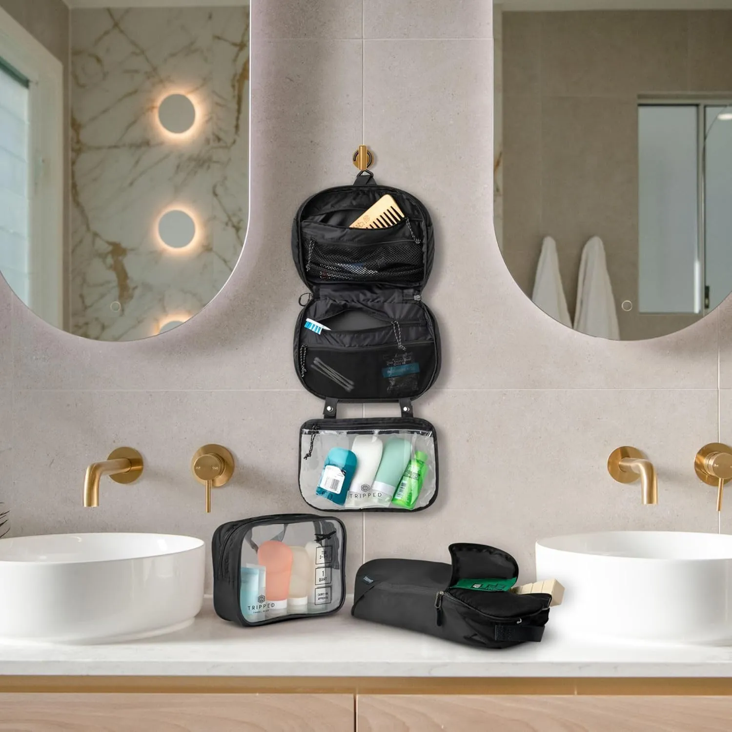 Toiletry Bag Kit Set: Hanging Travel Toiletry Bag   311 TSA Cosmetic Liquid Bag   Ultralight Accessory Organizer Pouch