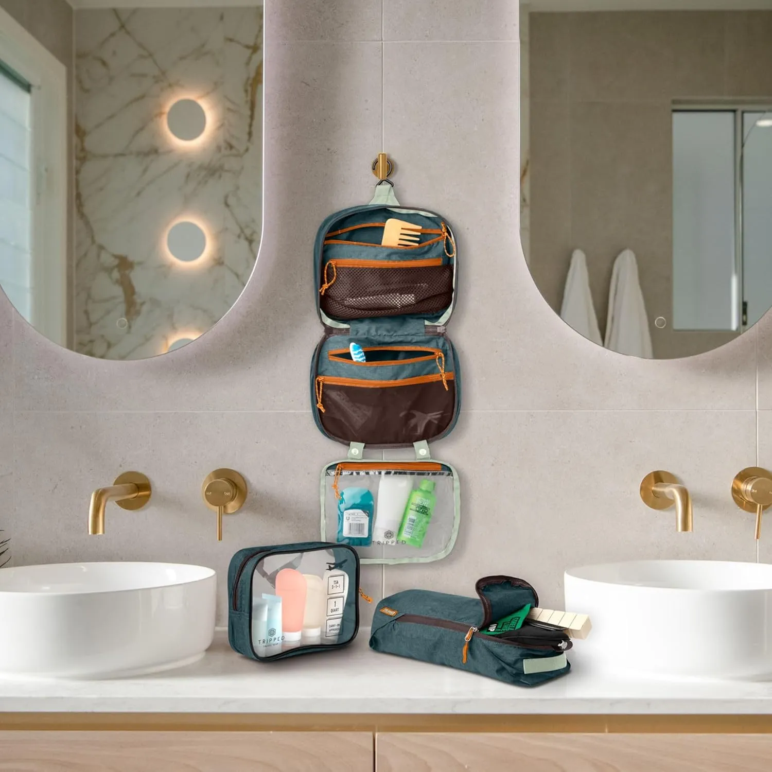 Toiletry Bag Kit Set: Hanging Travel Toiletry Bag   311 TSA Cosmetic Liquid Bag   Ultralight Accessory Organizer Pouch
