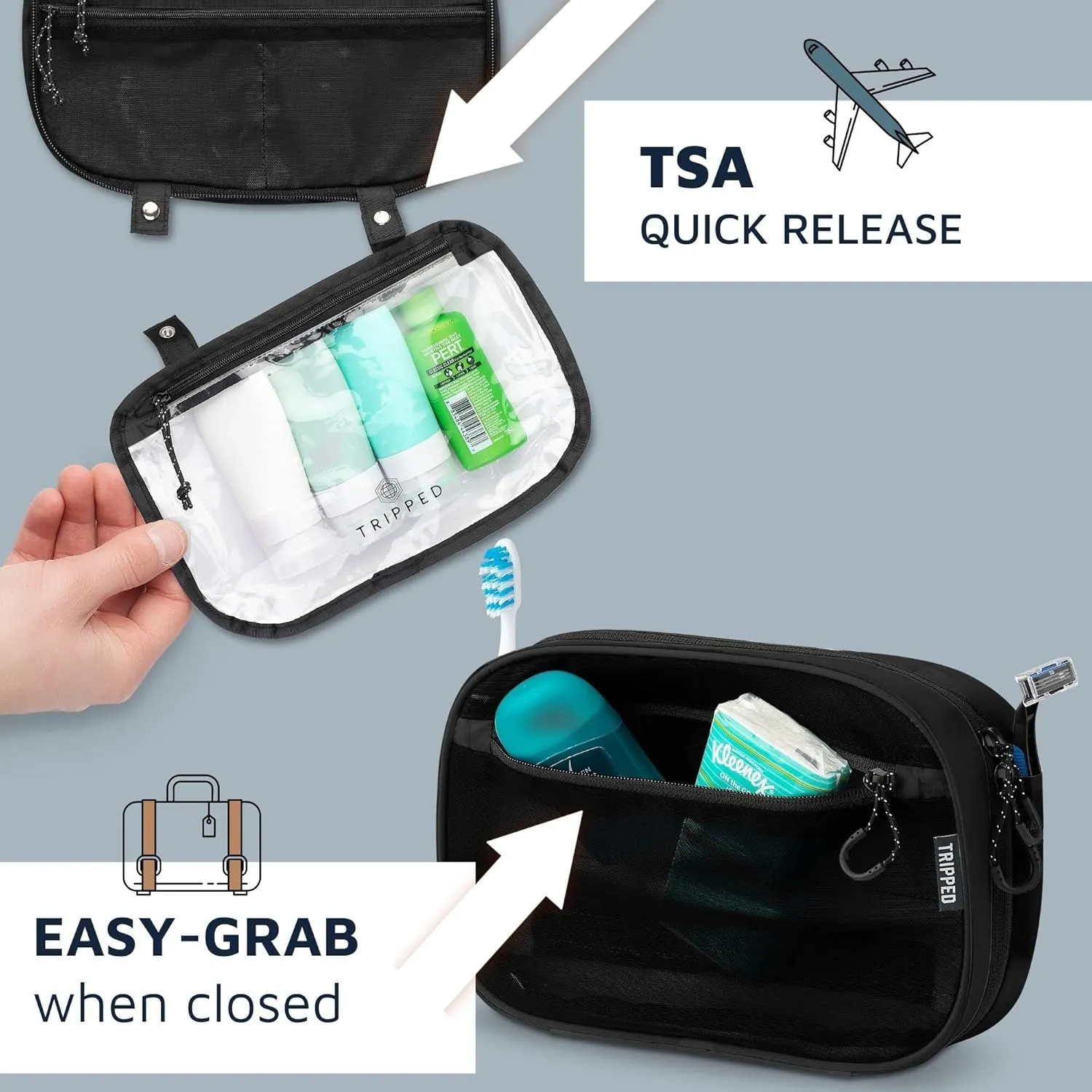 Toiletry Bag Kit Set: Hanging Travel Toiletry Bag   311 TSA Cosmetic Liquid Bag   Ultralight Accessory Organizer Pouch