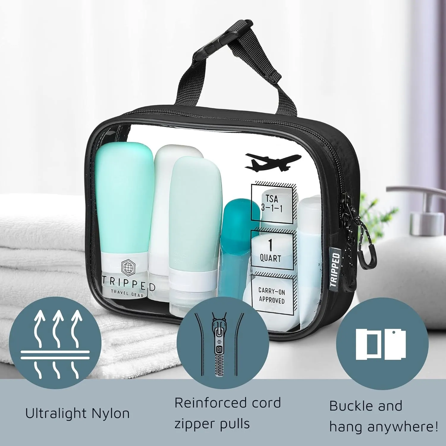 Toiletry Bag Kit Set: Hanging Travel Toiletry Bag   311 TSA Cosmetic Liquid Bag   Ultralight Accessory Organizer Pouch