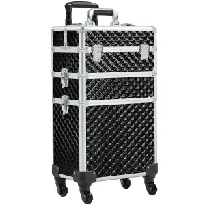 Topeakmart 3 in 1 Rolling Makeup Case Professional Cosmetic Train Case Beauty Storage Trolley for Make Up Hairstylists Nail Tech Bloggers, Black