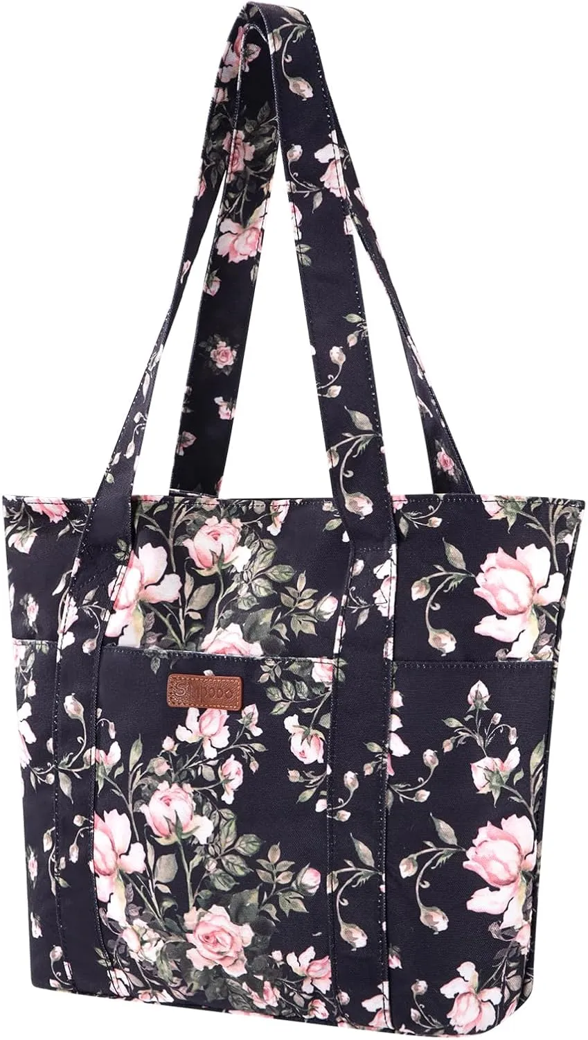 Tote Bag for Women, Canvas Large Tote Bag with Zipper Lightweight Shoulder Bag Top Handle Handbag for Travel Work