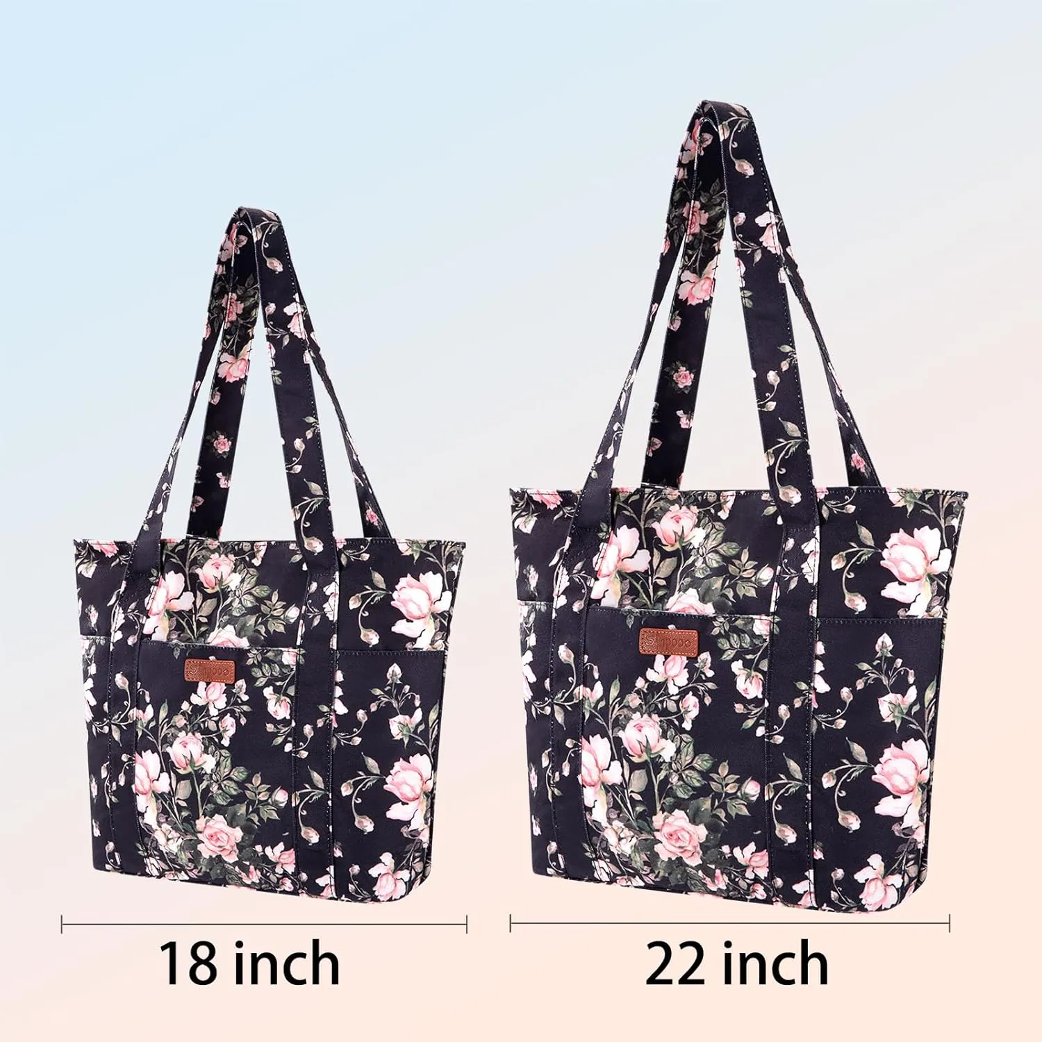 Tote Bag for Women, Canvas Large Tote Bag with Zipper Lightweight Shoulder Bag Top Handle Handbag for Travel Work