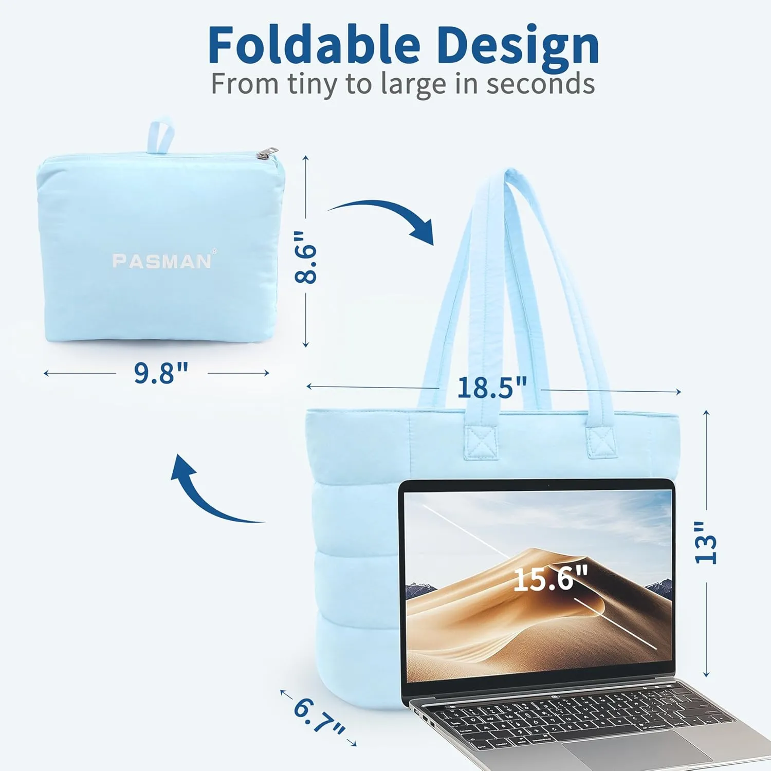Tote Bag for Women, Lightweight Puffy Foldable Tote Bag With Zipper,Quilted Shoulder Bag for Travel,College,Work