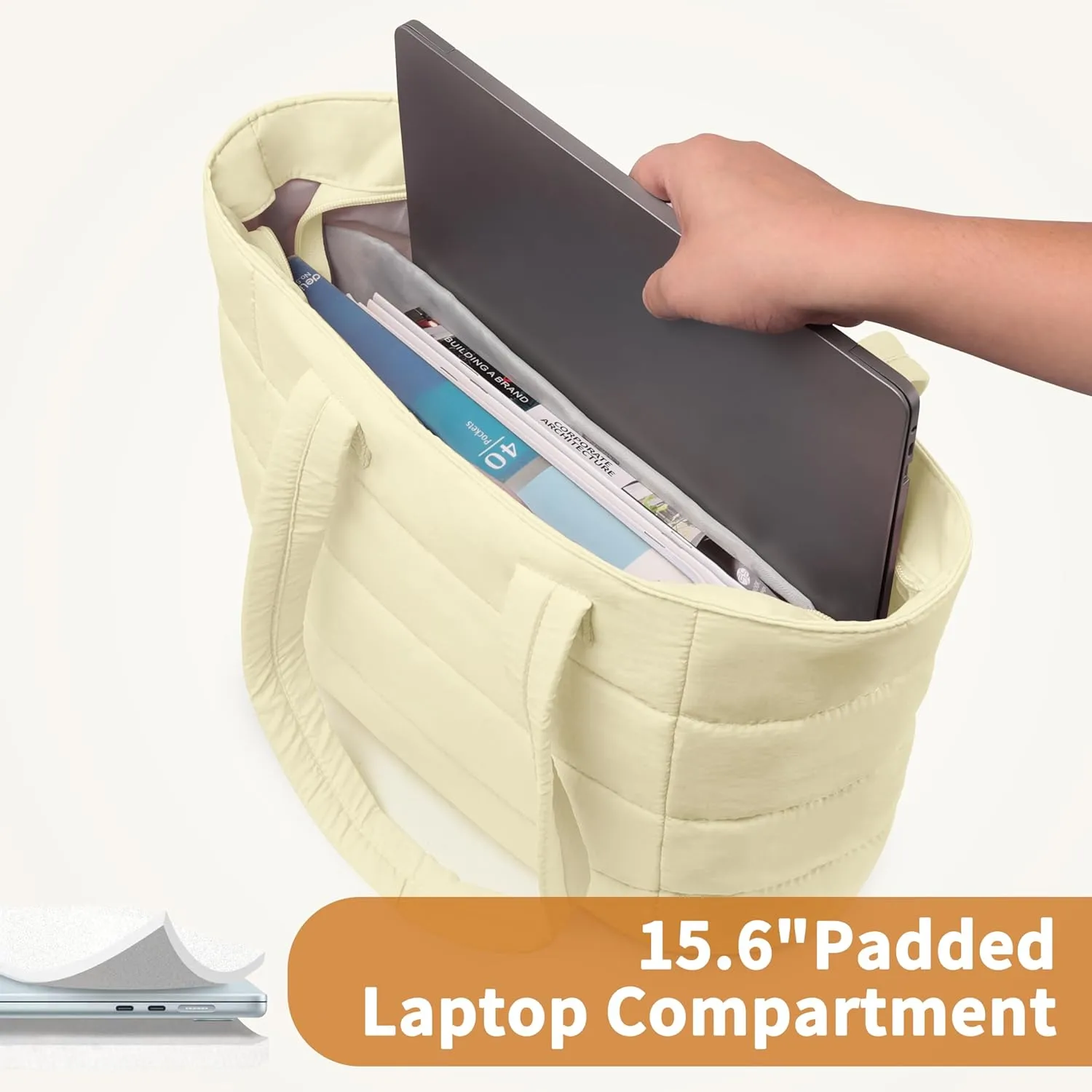 Tote Bag for Women, Lightweight Puffy Foldable Tote Bag With Zipper,Quilted Shoulder Bag for Travel,College,Work