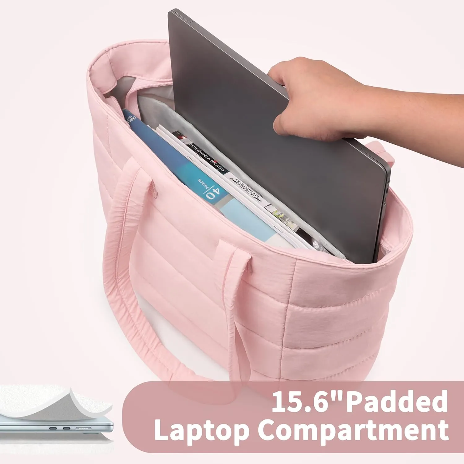 Tote Bag for Women, Lightweight Puffy Foldable Tote Bag With Zipper,Quilted Shoulder Bag for Travel,College,Work