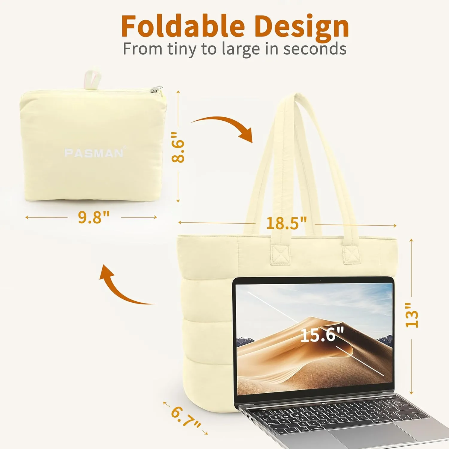 Tote Bag for Women, Lightweight Puffy Foldable Tote Bag With Zipper,Quilted Shoulder Bag for Travel,College,Work