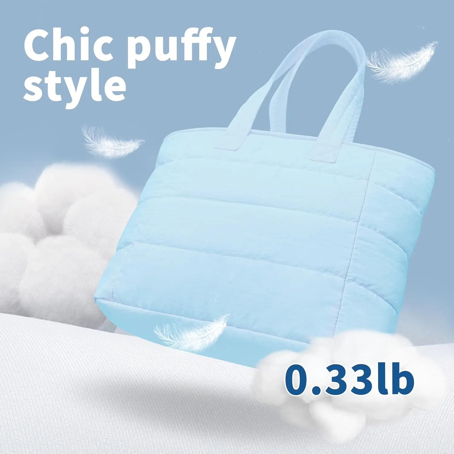 Tote Bag for Women, Lightweight Puffy Foldable Tote Bag With Zipper,Quilted Shoulder Bag for Travel,College,Work