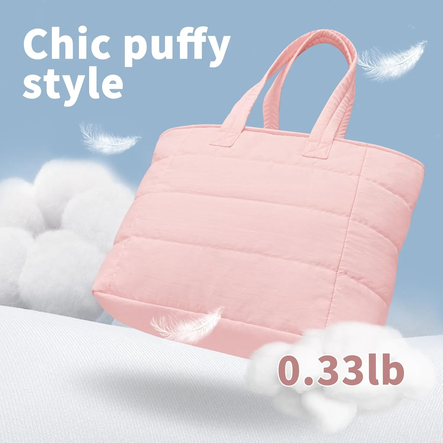 Tote Bag for Women, Lightweight Puffy Foldable Tote Bag With Zipper,Quilted Shoulder Bag for Travel,College,Work