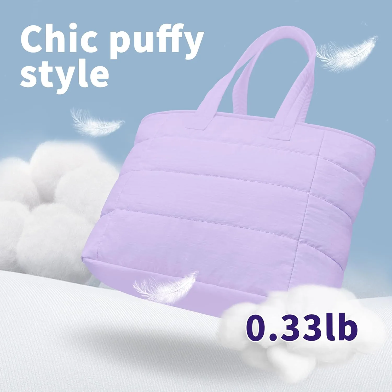 Tote Bag for Women, Lightweight Puffy Foldable Tote Bag With Zipper,Quilted Shoulder Bag for Travel,College,Work
