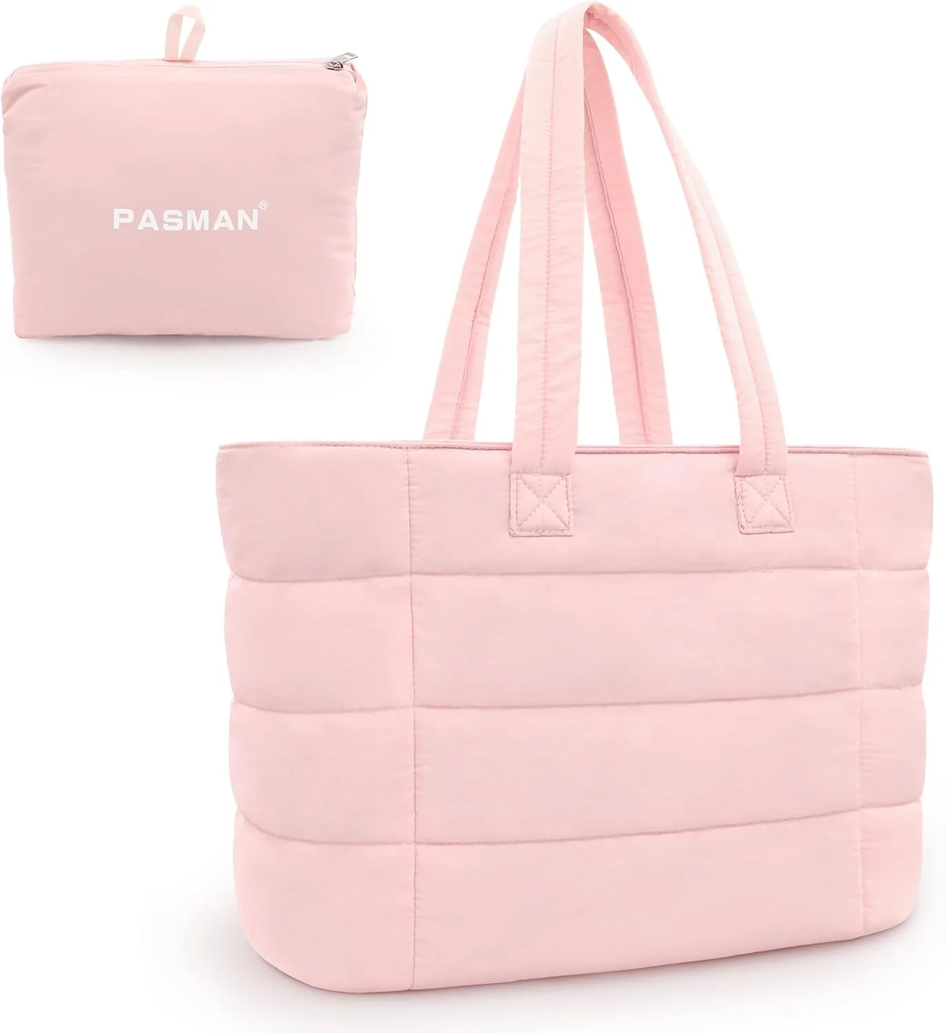 Tote Bag for Women, Lightweight Puffy Foldable Tote Bag With Zipper,Quilted Shoulder Bag for Travel,College,Work