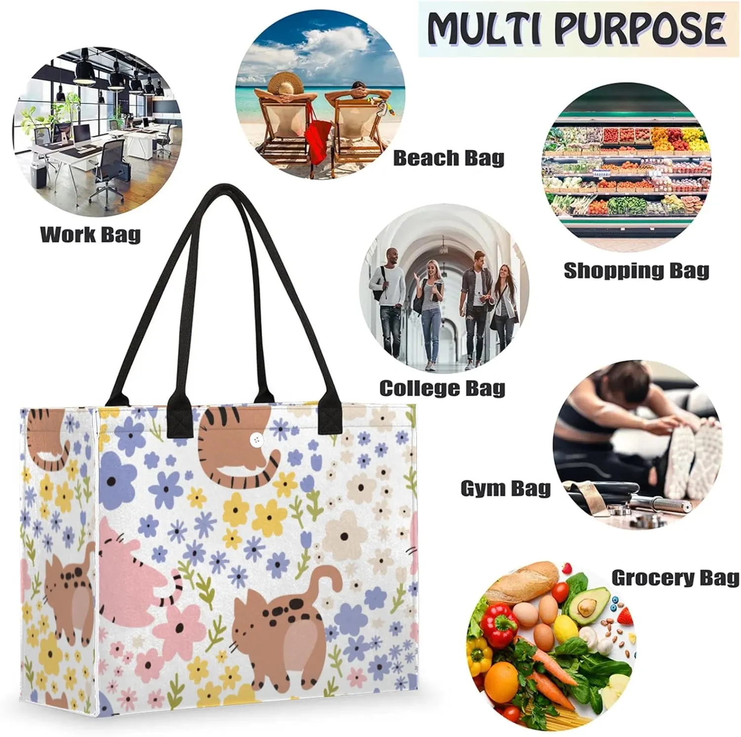 Tote Bag for Women Reusable Canvas Shoulder Bag
