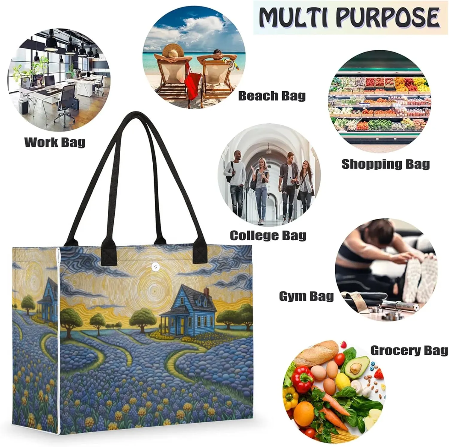 Tote Bag for Women Reusable Canvas Shoulder Bag