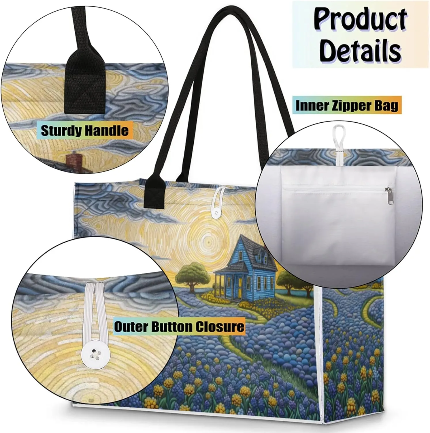 Tote Bag for Women Reusable Canvas Shoulder Bag