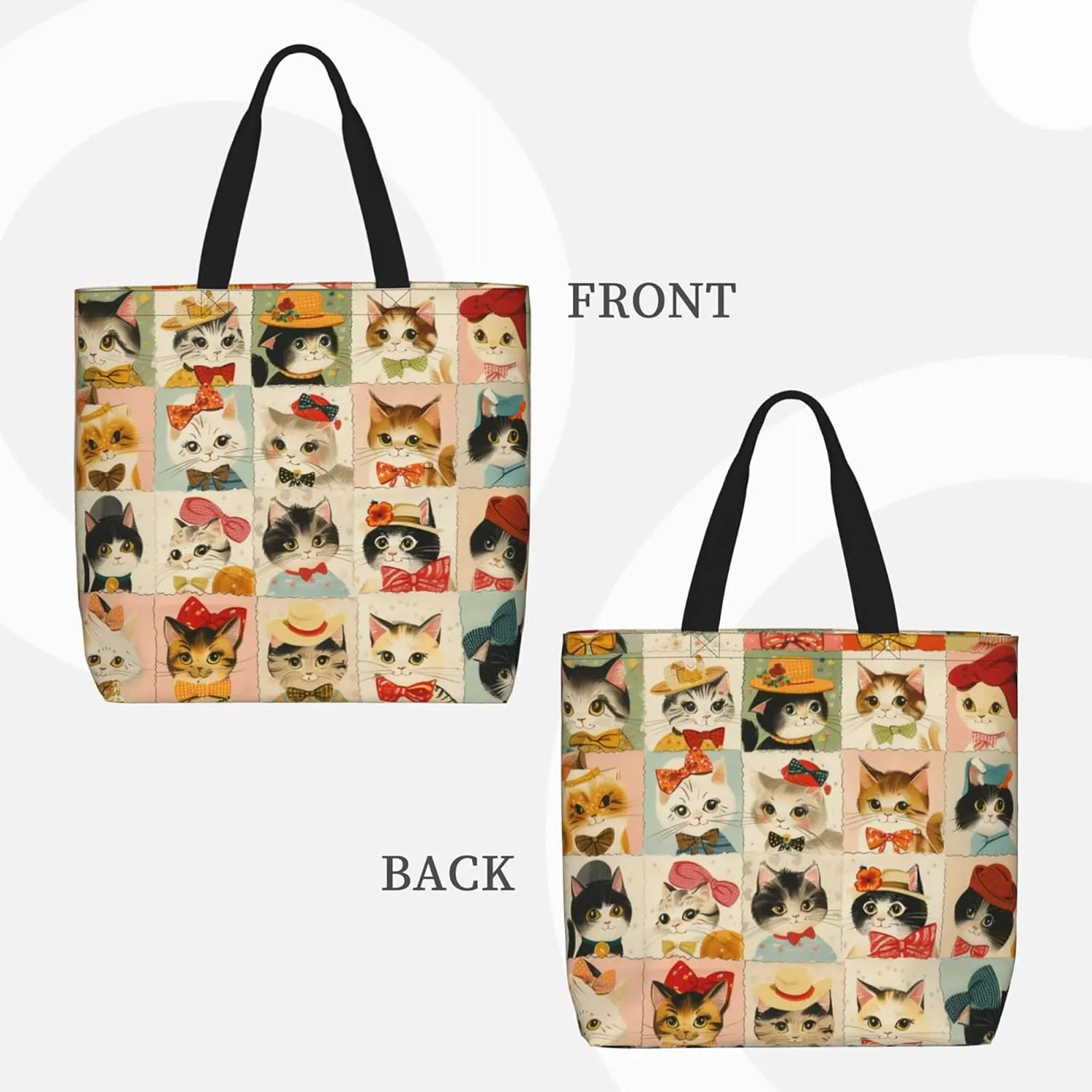 Tote Bag For women Zipper Large Beach Tote Bag Cute Cat Tote Bag Reusable Travel Work Shopping Tote Bag Purse