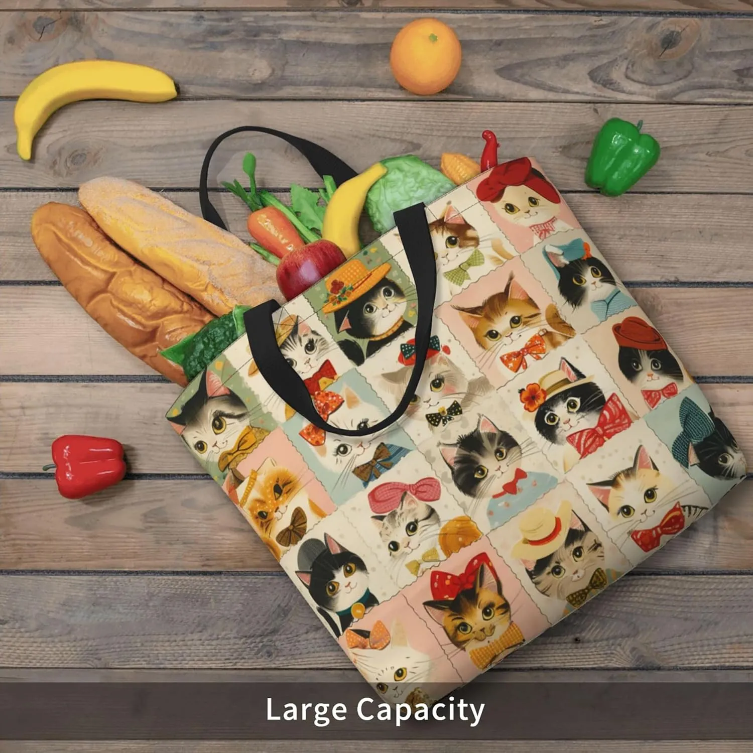 Tote Bag For women Zipper Large Beach Tote Bag Cute Cat Tote Bag Reusable Travel Work Shopping Tote Bag Purse