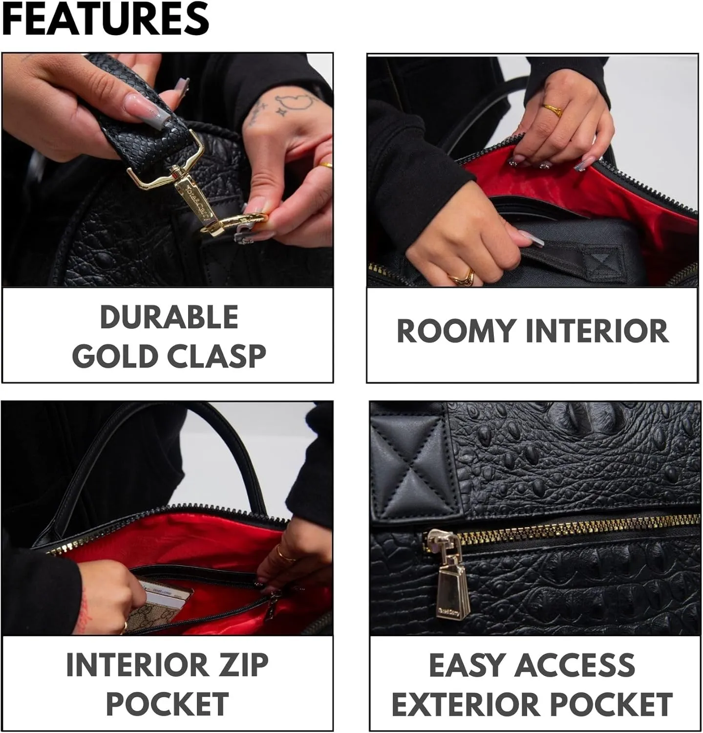 Tote&Carry Apollo 2 Duffle Bag for Travel Women & Men, TSA Approved Carry On Duffel Bag, Premium Vegan Leather w/Gold Hardware, Durable Weekender Luggage for All-Purpose Use (Black, Regular)