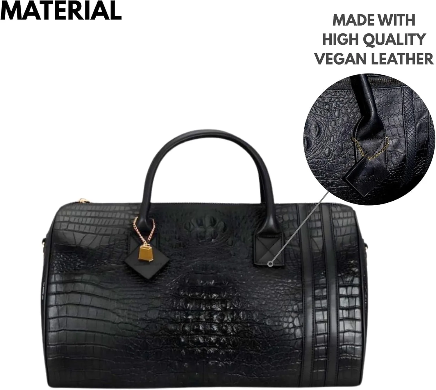 Tote&Carry Apollo 2 Duffle Bag for Travel Women & Men, TSA Approved Carry On Duffel Bag, Premium Vegan Leather w/Gold Hardware, Durable Weekender Luggage for All-Purpose Use (Black, Regular)
