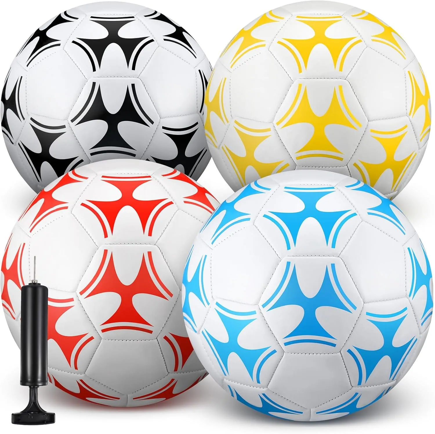 Tradder 4 Pack Soccer Ball with Pump Deflated Soccer Balls Bulk for Outdoor Indoor Game Practice Training Sport Gift for Kids Boys Youth Teens Adult Charity Donation