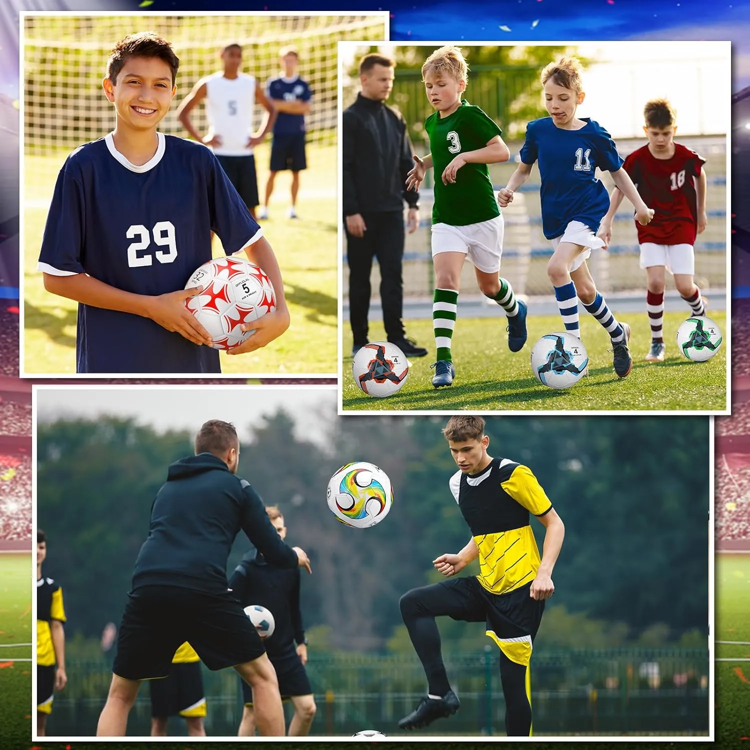Tradder 4 Pack Soccer Ball with Pump Deflated Soccer Balls Bulk for Outdoor Indoor Game Practice Training Sport Gift for Kids Boys Youth Teens Adult Charity Donation