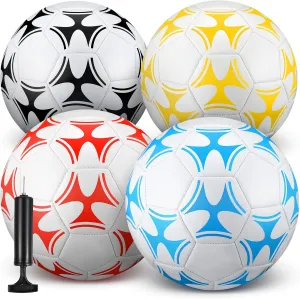 Tradder 4 Pack Soccer Ball with Pump Deflated Soccer Balls Bulk for Outdoor Indoor Game Practice Training Sport Gift for Kids Boys Youth Teens Adult Charity Donation