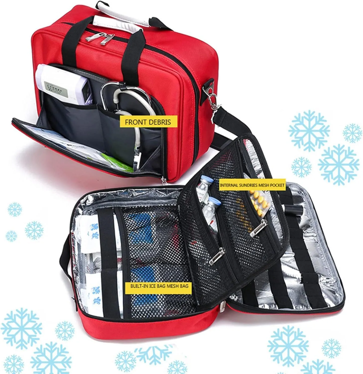 Trauma First Aid Kits Storage Bag,Emergency Shoulder Bag Empty, First Responder Bag with Handle for Home, Office, and Outdoor Adventures(Red)