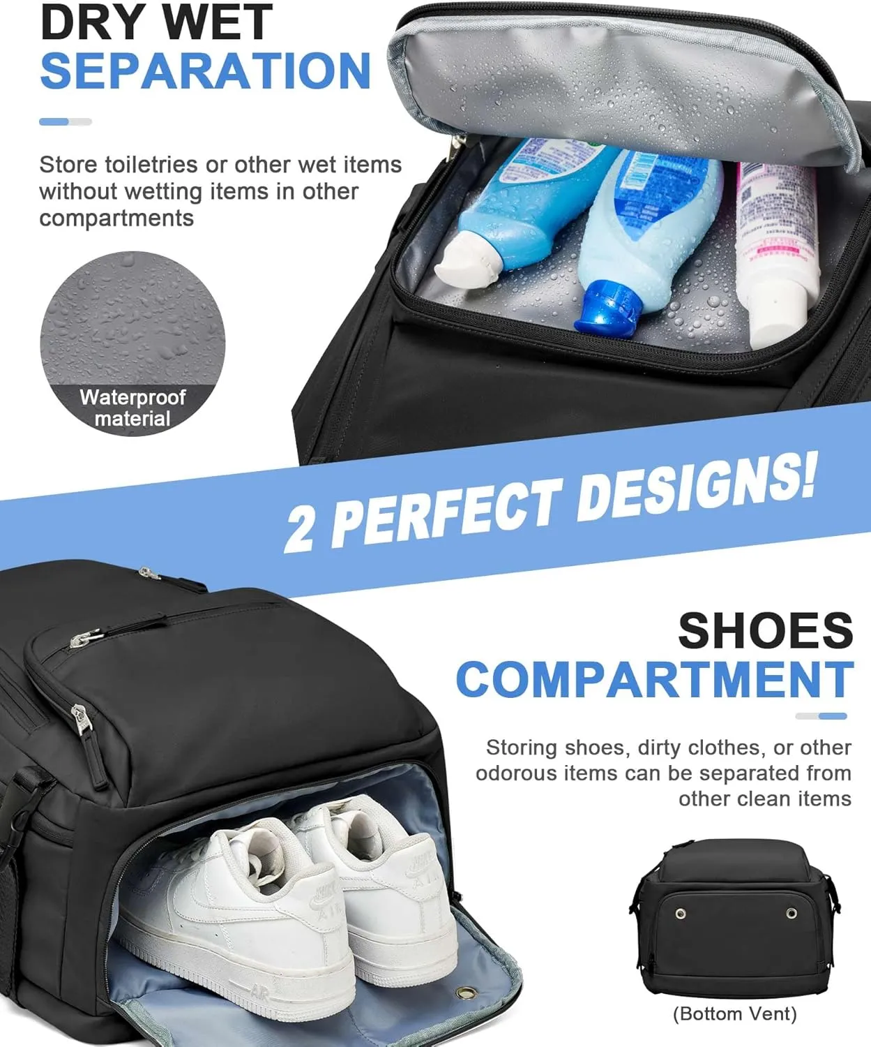 Travel Backpack for Women Men, Carry On Backpack with USB Charging Port & Shoe Pouch, TSA 15.6inch, Flight Approved, College Nurse Bag Casual Laptop Daypack for Weekender Business Hiking,Black 30L