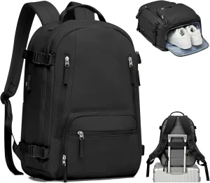 Travel Backpack for Women Men, Carry On Backpack with USB Charging Port & Shoe Pouch, TSA 15.6inch, Flight Approved, College Nurse Bag Casual Laptop Daypack for Weekender Business Hiking,Black 30L