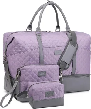 Travel Bag for Women: 21" Large Weekender Bags for Women with Shoe Compartment & Toiletry Bags, 3PCS Overnight Duffel Tote for Carry on Weekend Travel Business Trip Airplane Traveling, Gym