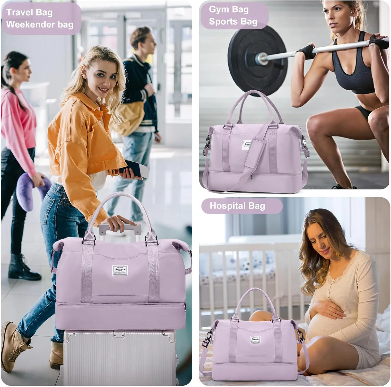 Travel Bag with Shoes Compartment,Weekender Bags for Women Travel,Carry On Duffel Overnight Bag with Trolley Sleeve & Wet Pocket,Travel tote Bag Sports Gym Bag