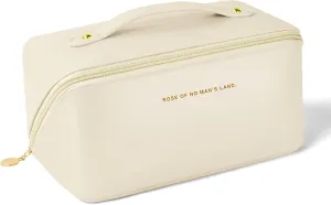 Travel Cosmetic Bag for Women, Large Capacity Layered Storage Makeup Bag, with Handle Portable Travel Organizer, Waterproof Multifunctional Bag, PU Leather Cosmetic Bag (White)