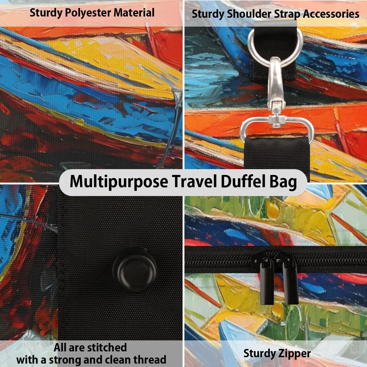 Travel Duffel Bag, Boat Oil Painting Sports Tote Gym Bag Foldable Western Aztec Weekender Bag Carry on Luggage Handle Bag Overnight Shoulder Bag for Women Men,A-1076