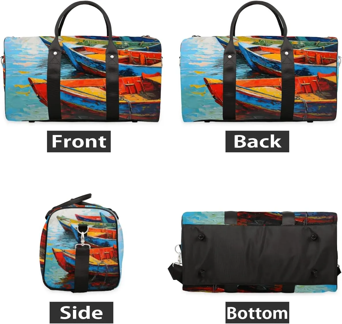 Travel Duffel Bag, Boat Oil Painting Sports Tote Gym Bag Foldable Western Aztec Weekender Bag Carry on Luggage Handle Bag Overnight Shoulder Bag for Women Men,A-1076