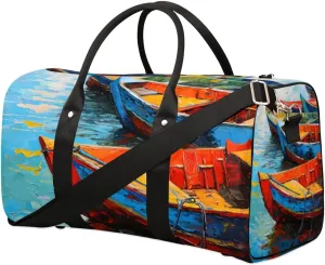 Travel Duffel Bag, Boat Oil Painting Sports Tote Gym Bag Foldable Western Aztec Weekender Bag Carry on Luggage Handle Bag Overnight Shoulder Bag for Women Men,A-1076