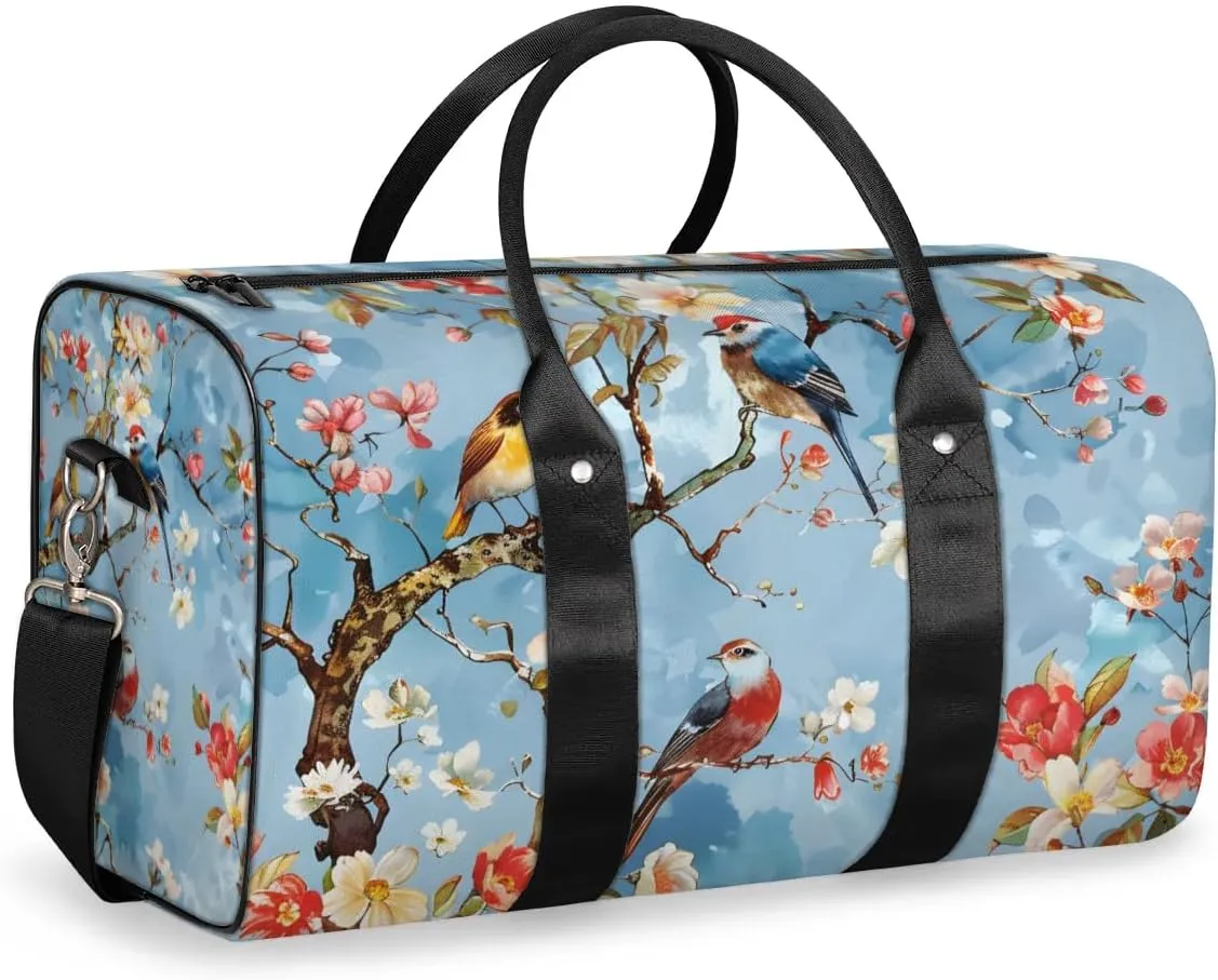 Travel Duffel Bag, Flower Tree Bird Sports Tote Gym Bag Foldable Western Aztec Weekender Bag Carry on Luggage Handle Bag Overnight Shoulder Bag for Women Men,A-1855