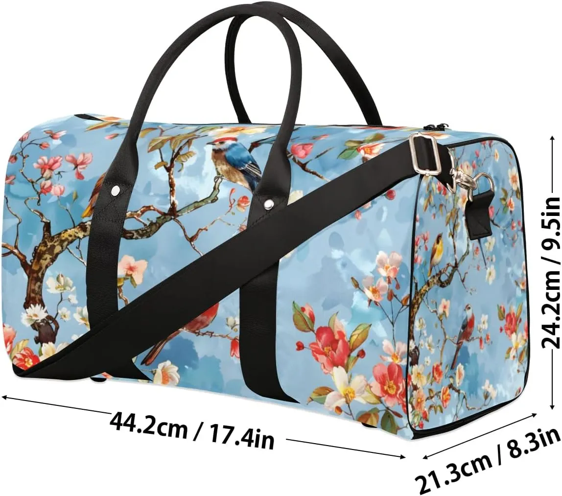 Travel Duffel Bag, Flower Tree Bird Sports Tote Gym Bag Foldable Western Aztec Weekender Bag Carry on Luggage Handle Bag Overnight Shoulder Bag for Women Men,A-1855