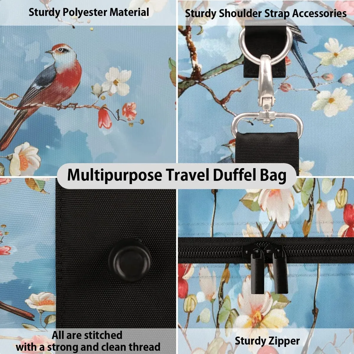 Travel Duffel Bag, Flower Tree Bird Sports Tote Gym Bag Foldable Western Aztec Weekender Bag Carry on Luggage Handle Bag Overnight Shoulder Bag for Women Men,A-1855