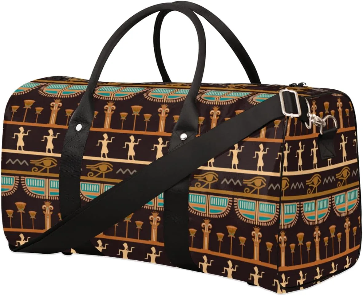 Travel Duffel Bag for Men & Women, African Egyptian Theme Foldable Sports Gym Bag Tote Bag with Adjustable Shoulder Straps Overnight Weekender Carry On Bag for Workout, Yoga, Swimming