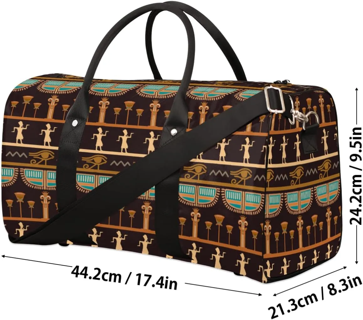 Travel Duffel Bag for Men & Women, African Egyptian Theme Foldable Sports Gym Bag Tote Bag with Adjustable Shoulder Straps Overnight Weekender Carry On Bag for Workout, Yoga, Swimming